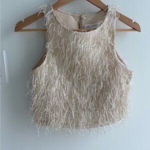 Zara Beige Textured Fringe Tank Top